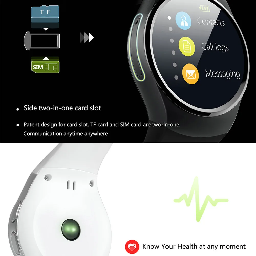 Beseneur KW18 Bluetooth Smart Hodinky celej obrazovke Podpora SIM TF Karty Smartwatch Srdcovej frekvencie pre Android IOS telefón huawei xiao