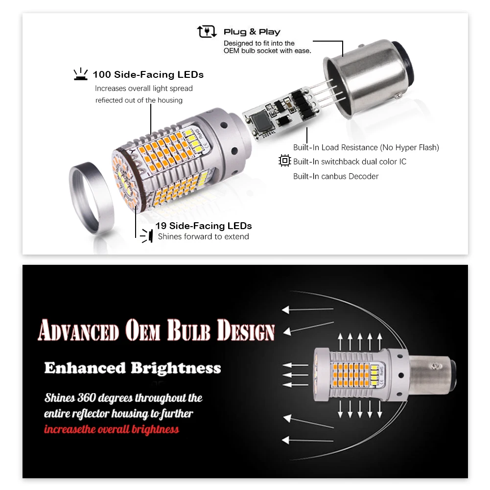 Bez chýb Canbus Dual Color Switchback Biela/Žltá 1157 P21/5W BAY15d LED Žiarovky Pre Denných prevádzkových Svetla DRL/Otočte Signálneho Svetla