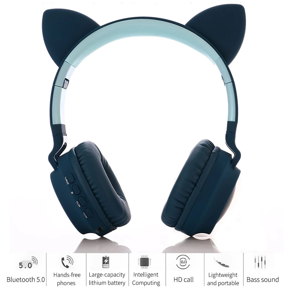 Bezdrôtové Slúchadlá Bluetooth 5.0 Slúchadlá Stereo Hudobné Slúchadlá S Mikrofónom Podpora TF Karty, FM Rádio Cute Cat Headset Pre Dievča