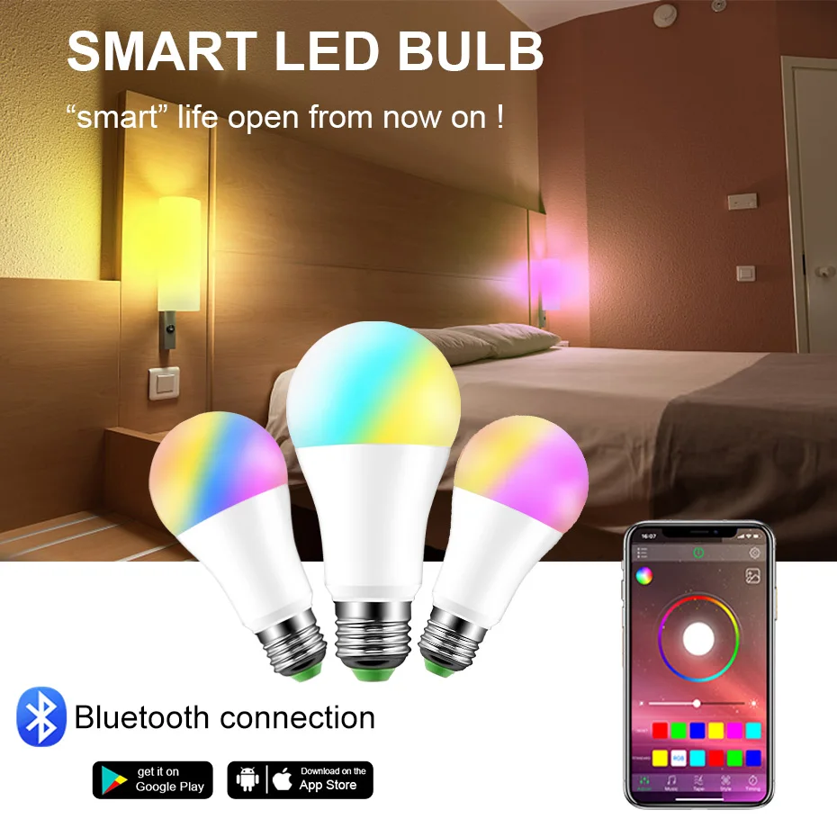 Bezdrôtový Bluetooth Farbu Meniace LED Žiarovky AC85-265V E27 Lampada RGB LED Reflektor Kúzlo Svetla, Žiarovky Lampy APP Control