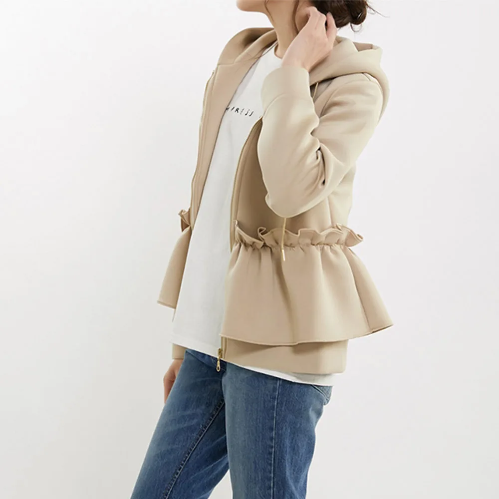 Bežné ženy slim topy jeseň 2020 kórejský módne prehrabať s kapucňou dlhý rukáv ulici poraziť vrchné oblečenie bunda, kabát