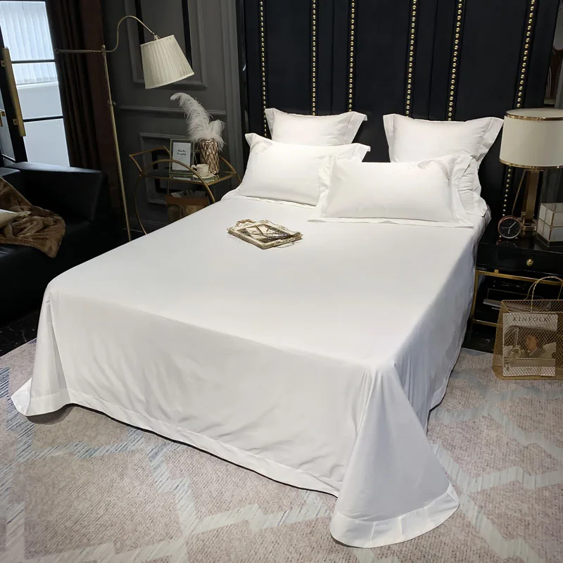 Biela Luxusná posteľná bielizeň z Egyptskej Bavlny Nastaviť Výšivky Perinu Posteľná Bielizeň Ploché Lôžko List obliečka na Vankúš kráľovná king bed kryt #s
