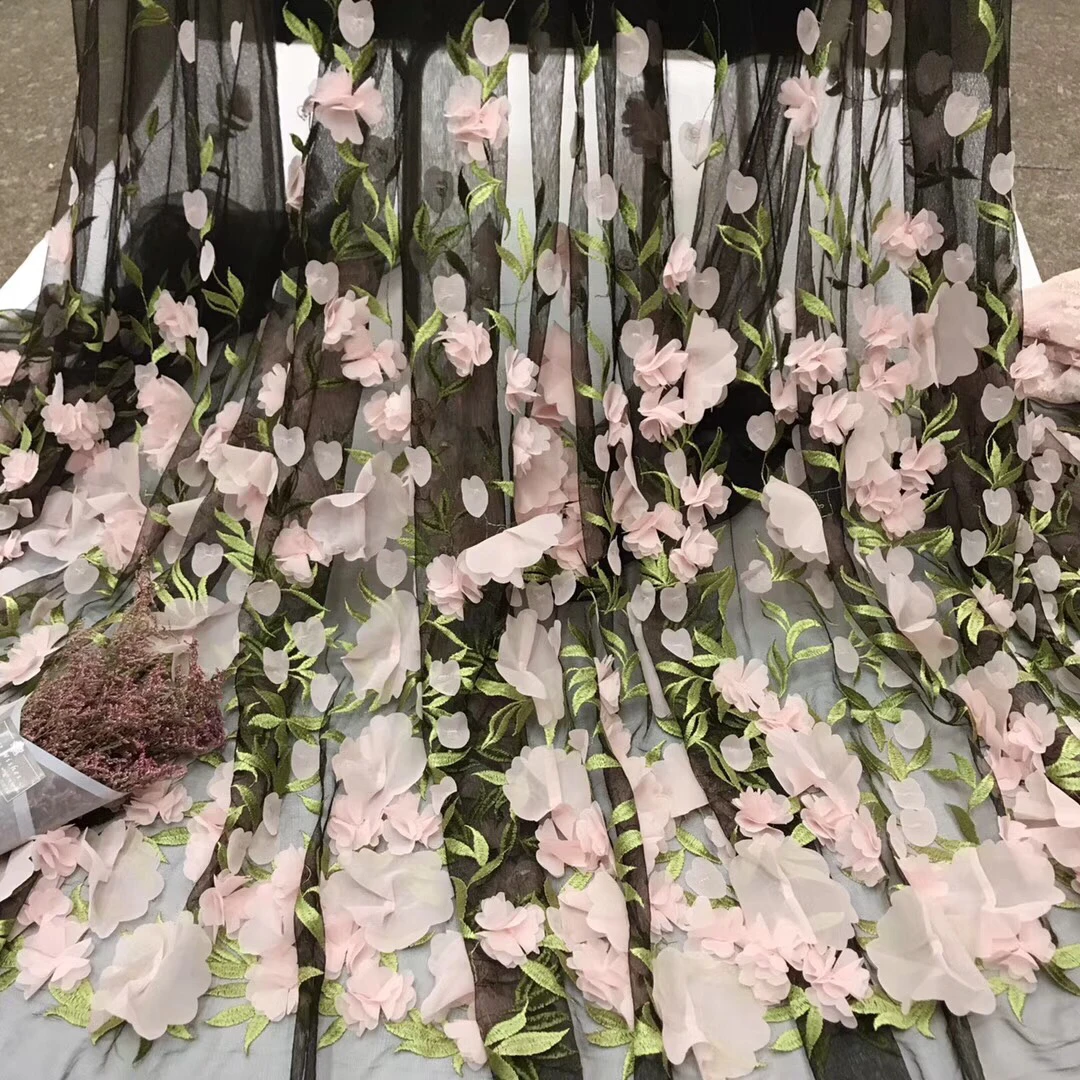 Biely 3D African Flower Vyšívané Čipky a Tylu, Afriky Čipky Textílie 2018 Vysoko Kvalitnej Čipky Prášok Späť Orange 3D Čipky L-J2430