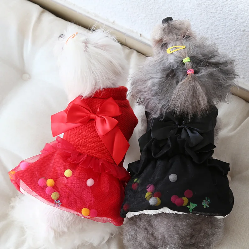 Black Red Farby Šaty pre Psov Jeseň a v Zime sa Pes Halloween Kostým Loptu Veľké perlinkové tkaniny Sukne Oblečenie pre psy, Pet Malý Pes Šaty