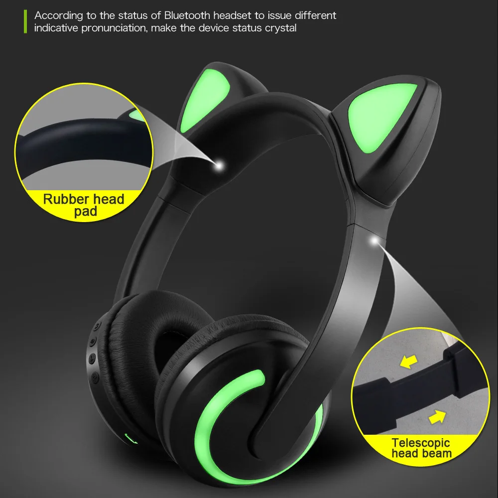 Blikajúce Žiariace Bezdrôtové Bluetooth Slúchadlá Stereo Gaming Headset cute Cat Ucho/Králik ucho tvar 7 Farieb LED svetlo