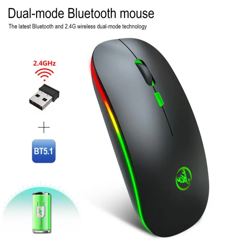 Bluetooth5.1 LED Podsvietená Bezdrôtová Nabíjateľná Silent Mouse Myš USB Ergonomická Optická Herná Myš Pre Stolné PC, Notebook Mouse