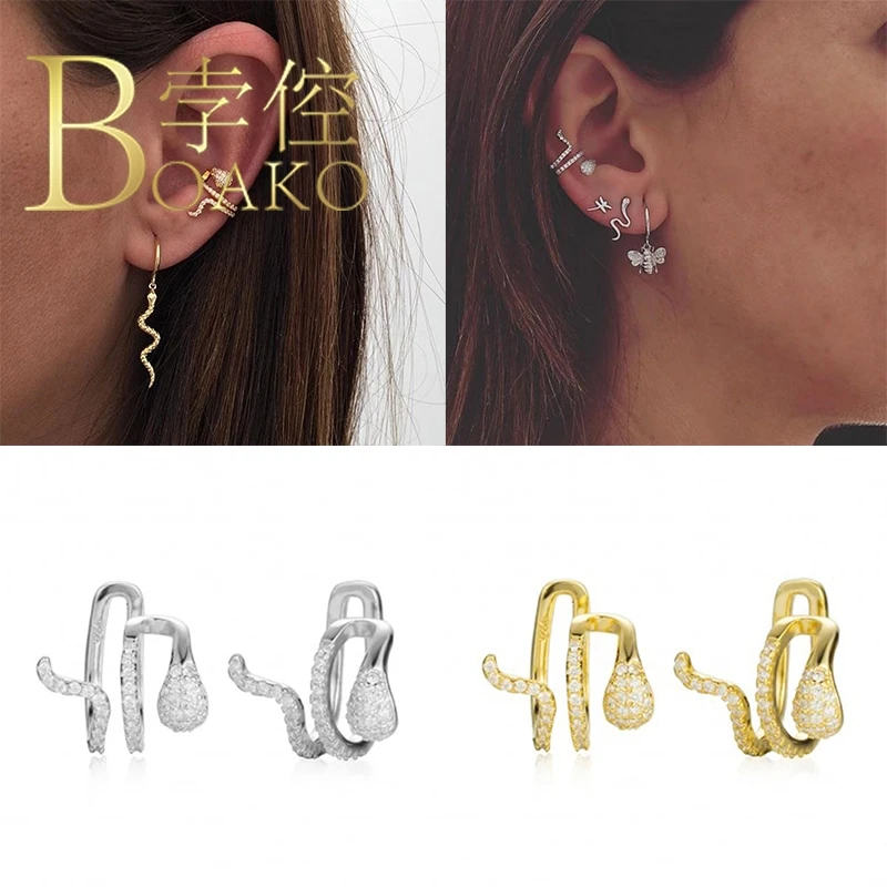 BOAKO Had Tvar Náušnice Pre Ženy 2020 Ear Piercing Ucha Putá Striebro 925 Pendientes Kolczyki Damskie Silver/Gold Серьги #4.4