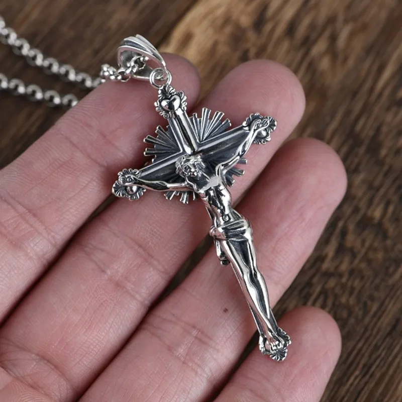 BOCAI Nové S925 mincový striebro muž prívesok vintage Thai strieborný kríž Ježiša reálne 925 silver muţi a ţeny náhrdelník s príveskom