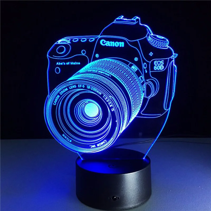 BOCHSBC Novinka 3D Akrylové Fotoaparát Noc Ľahký Dotyk RGB Farby Stolové Svietidlo pre KTV Romantické Nočné Dekorácie LED Žiarovky
