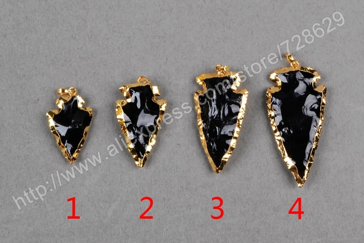 BOROSA Odbavenie Predaj 10PCS Rôzne Veľkosti hrot šípu Zlatá Farba Čierna Obsidián Prívesok Korálky Šperky pre Ženy Náhrdelník G0503