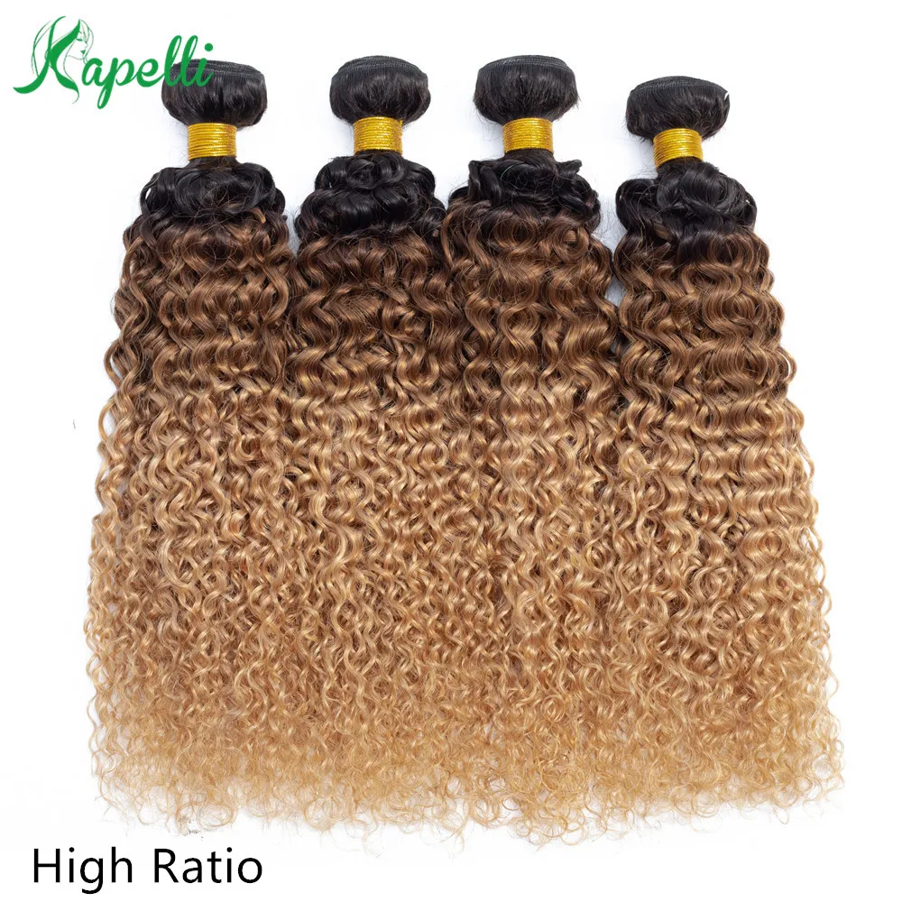 Brazílsky Kinky Kučeravé Ľudské Vlasy Zväzky Ombre Hair Extension 1b/30/27 Tmavé Root Blondína Remy Ľudské Vlasy Väzbe 3/4 Zväzky