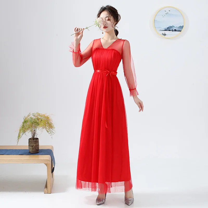 Bridesmaid, Šaty Plus Veľkosť Červená Bridesmaid, Šaty s Rukávmi 2020 Svadobné Party Šaty ROM80211