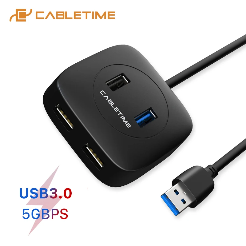 CABLETIME 4 v 1, USB Hub, Typ C, USB 3.0 5Gbps Prenos dát pre Notebook Matebook Klávesnica USB napájací Adaptér C369