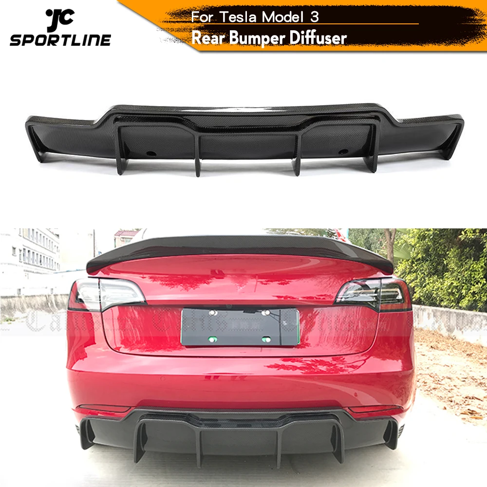 Carbon Fiber Zadný Nárazník Spojler, Difúzor Bradou pre Tesla Model 3 Spätné Prírubové Difúzor Chránič 2016 2017 2018 2019
