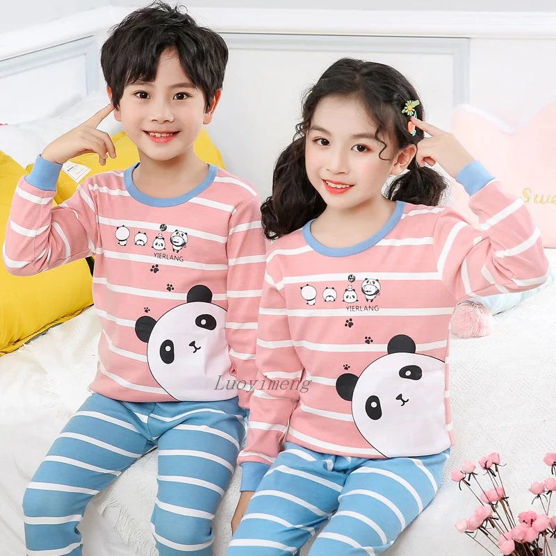 Cartoon Pyžamo Celý Rukáv oblečenie pre voľný čas Bavlnené Pyžamá Veľké Deti Oblečenie Nastaviť Panda Chlapci Sleepwear Pyžamo pre Dievčatá 8 10 12 14 Rokov