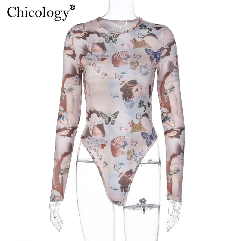 Chicology motýľ vintage 2020 módne kombinézu dlhý rukáv sexy bodycon klub žien v zime jeseň šaty lady streetwear tela