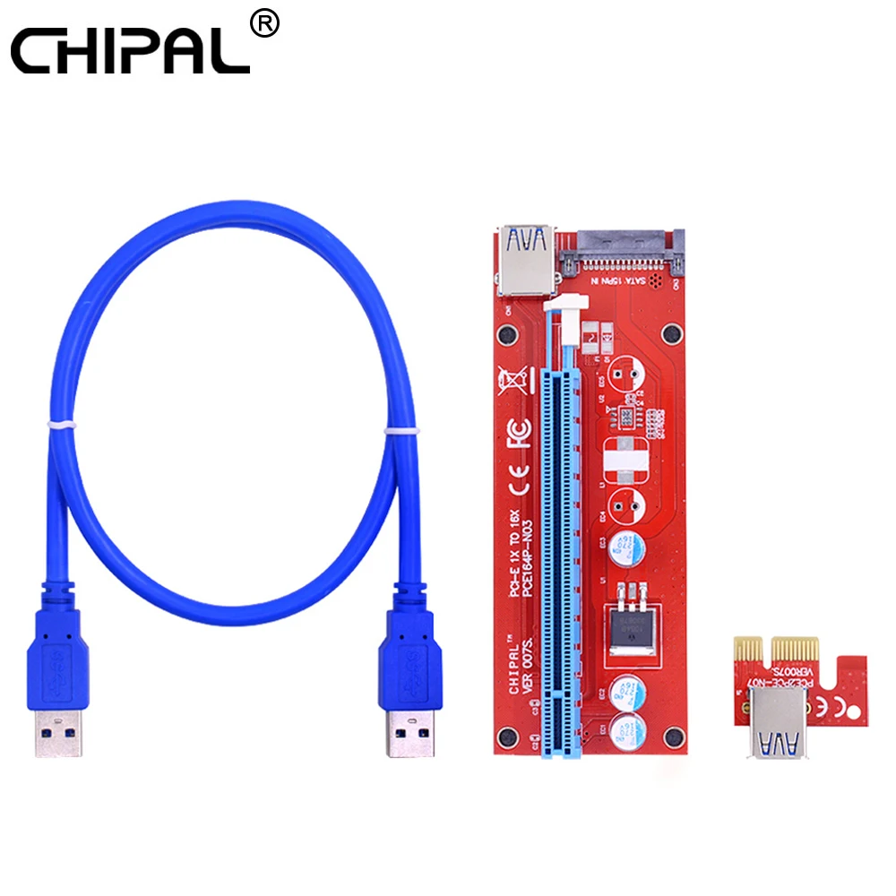 CHIPAL VER007S 0,6 M PCI-E Stúpačky Karty 007S PCIE slot karty PCI Express 1X až 16X Adaptér USB 3.0 Kábel SATA Napájania pre Bitcoin Mining Baník