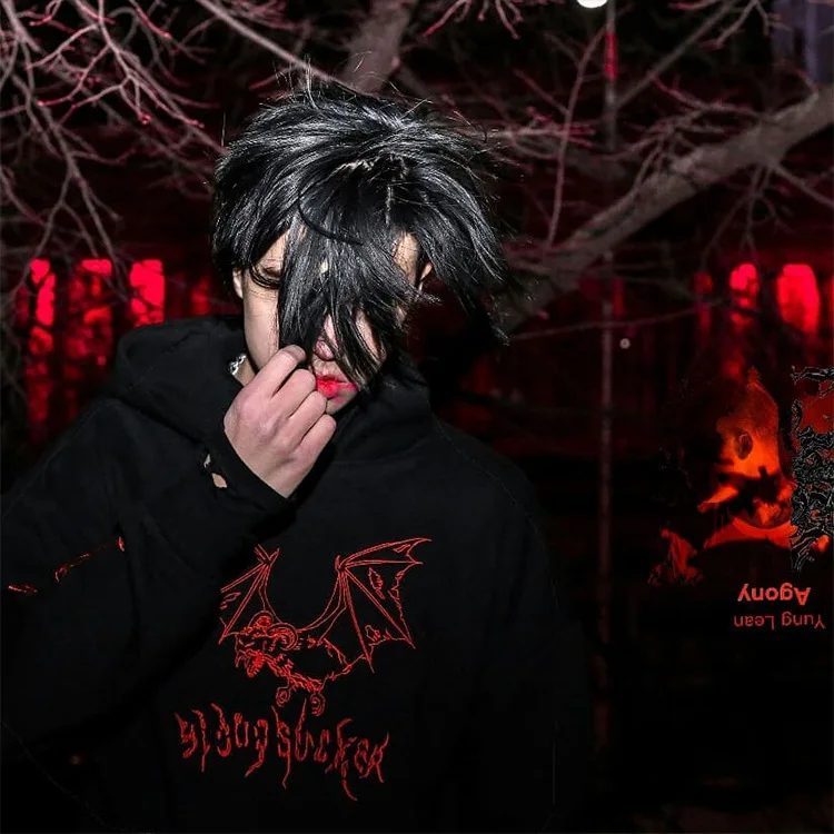 Cool Fashion Bežné Gotický Koza Demon Bat Výšivky Pollover Čierna Mikina ťažkých kovov štýl hoodies sudadera Punk fleece