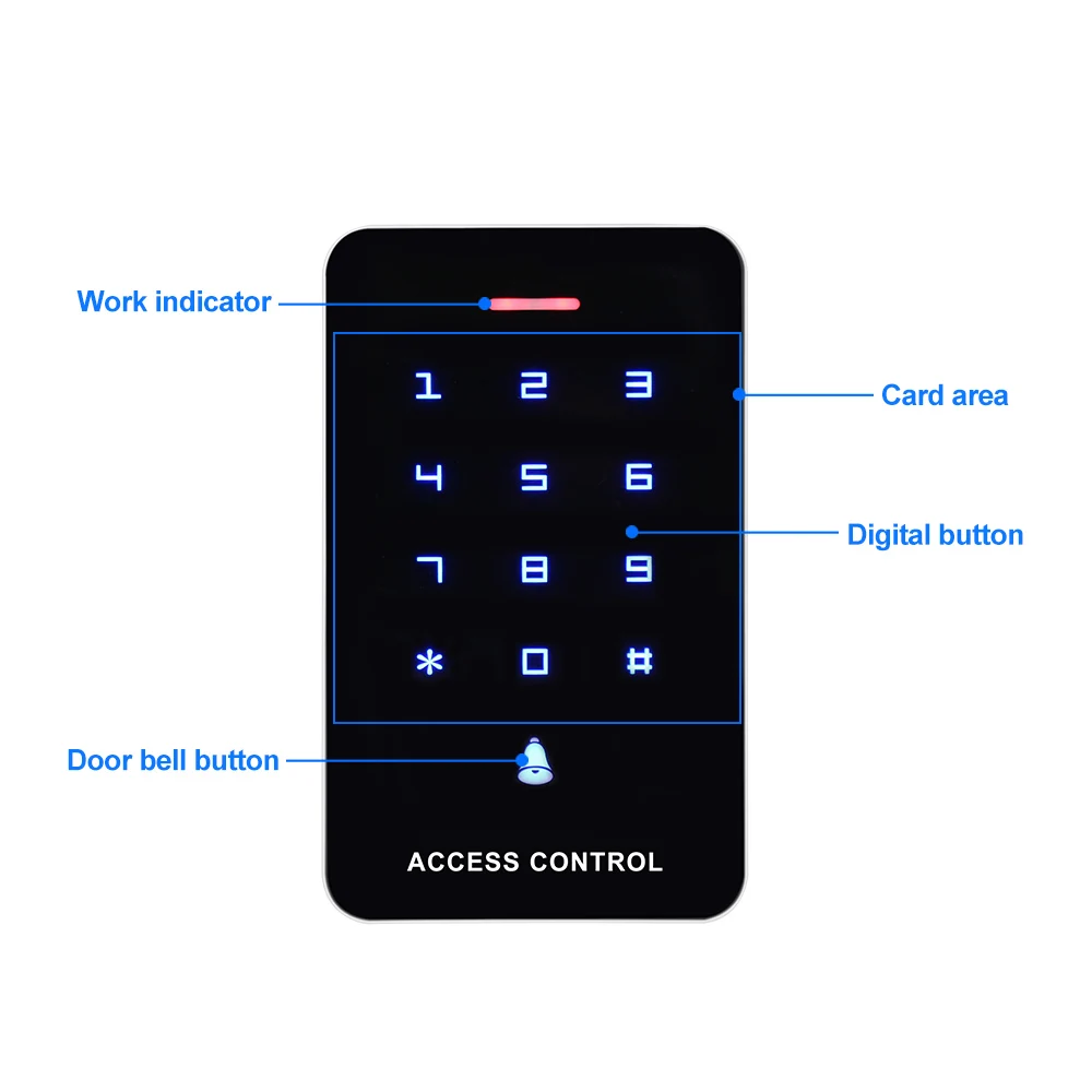 DC12V Touch Klávesnica RFID Prístupový Systém Dverí Otvárač Inteligentných RFID Prístup Radič WG26 +10pcs 125KHz EM4100 Keychains
