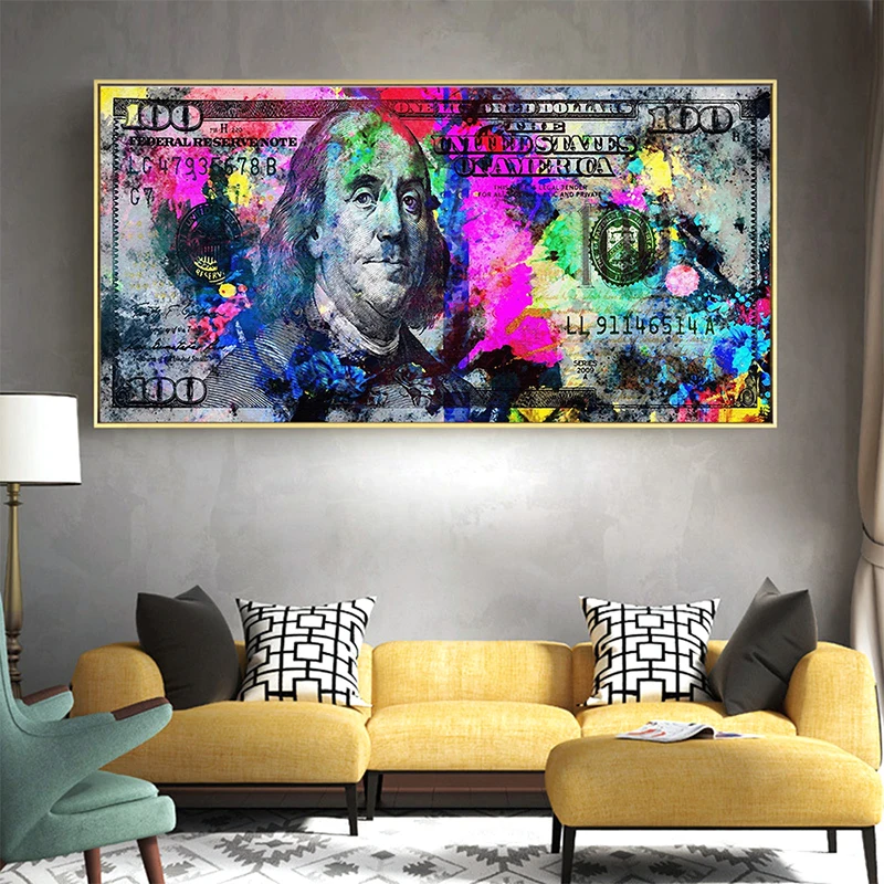 DDHH Wall Art Obrázok Tlačiť 100 Dollar Bill Plátno, Maľovanie Na Obývacia Izba Domova Bez Rámu