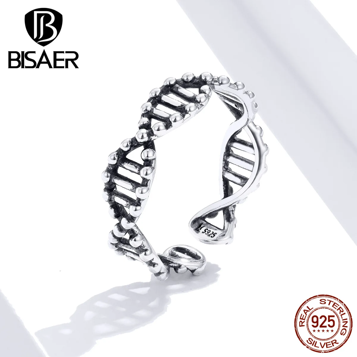 Deoxyribonukleová Kyselina Krúžky BISAER 925 Sterling Silver Openwork DNA Milujú Ženy Prst Prstene pre Ženy, Svadobné Šperky HSR643
