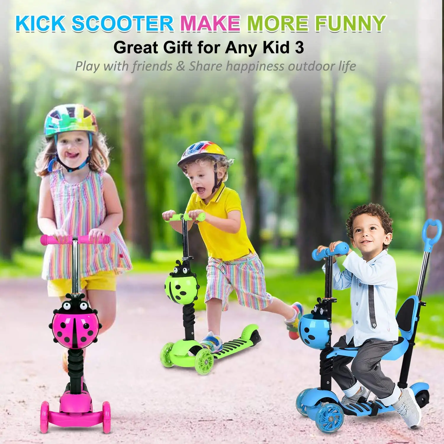 Deti Kick Scooter Kickboard 3 Gears Nastavenie Výšky Kick Scooter 3 V 1 S Blikajúce LED Kolesá Darčeky Pre Deti Hračky