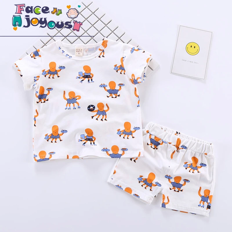 Deti Letné Oblečenie Sady Octopus Tlačené Karikatúra Set Baby Chlapci, Dievčatá T-shirts + Šortky 2ks Vyhovuje 2019 deti Oblečenie