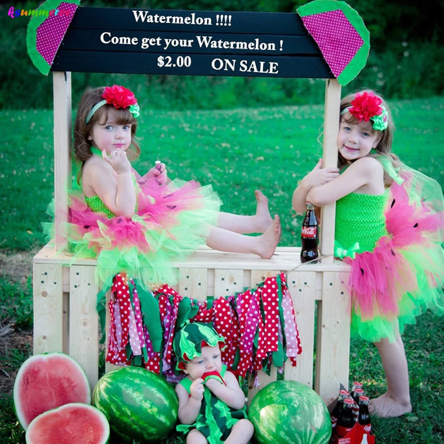Dievčatá Melón Chýbať Ovocie Potraviny Lete Tutu Šaty s hlavovým oblúkom Tropické Havajské Detský Maškarný Kostým Halloween Oblečenie