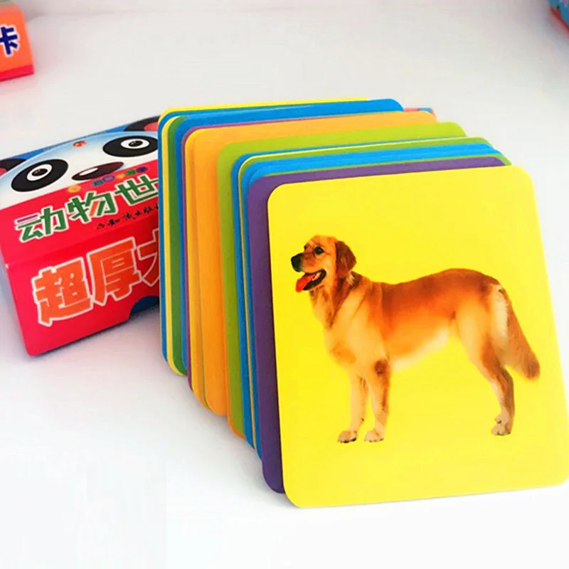 Dieťa Osvietenie Skoro 3D vzdelávacie hračky Kognitívne Karty ovocie Zvierat Lev, Tiger Karty Montessori Materiálmi anglický Hry