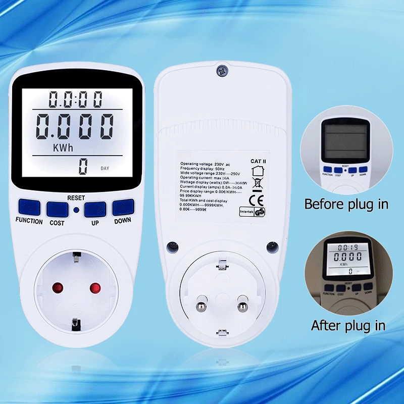 Digitálny Wattmeter s Podsvietením Energie Meter Veľký Displej Napájanie Elektronických Napätie Prúd Zásuvky Zásuvky Energie Analyzer