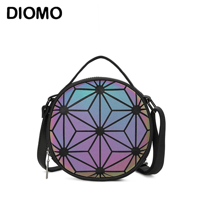 DIOMO 2020 Nové Malé Okrúhle Taška pre Dievčatá Geometrické Reflexné Mini Dámy Rameno Crossbody Tašky pre Ženy Roztomilý Bočné Vrecko