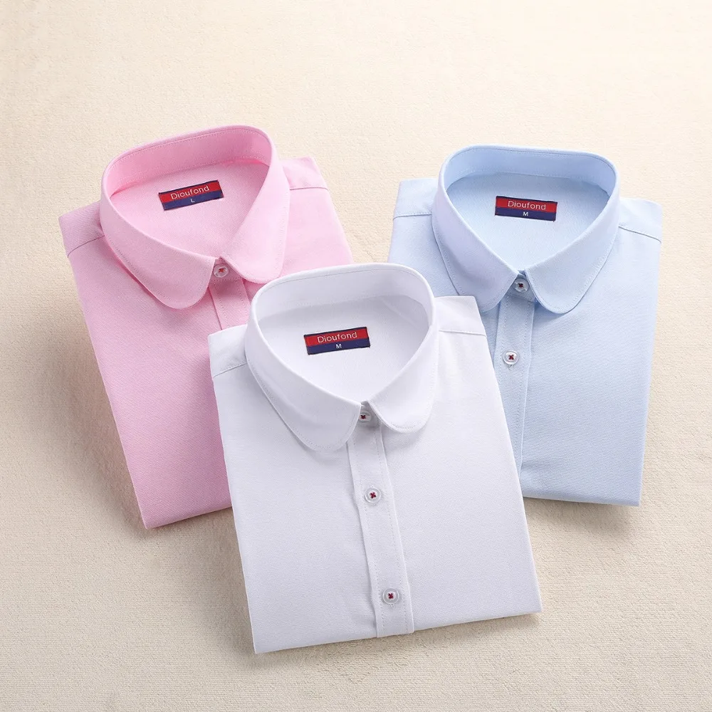Dioufond Nové Biele Tričko Ženy Pracujú Formálne Blúzky Bavlna Office Dámy Topy Modrá Ružová Školy Tričko Plus Veľkosť 5XL Žena tričko
