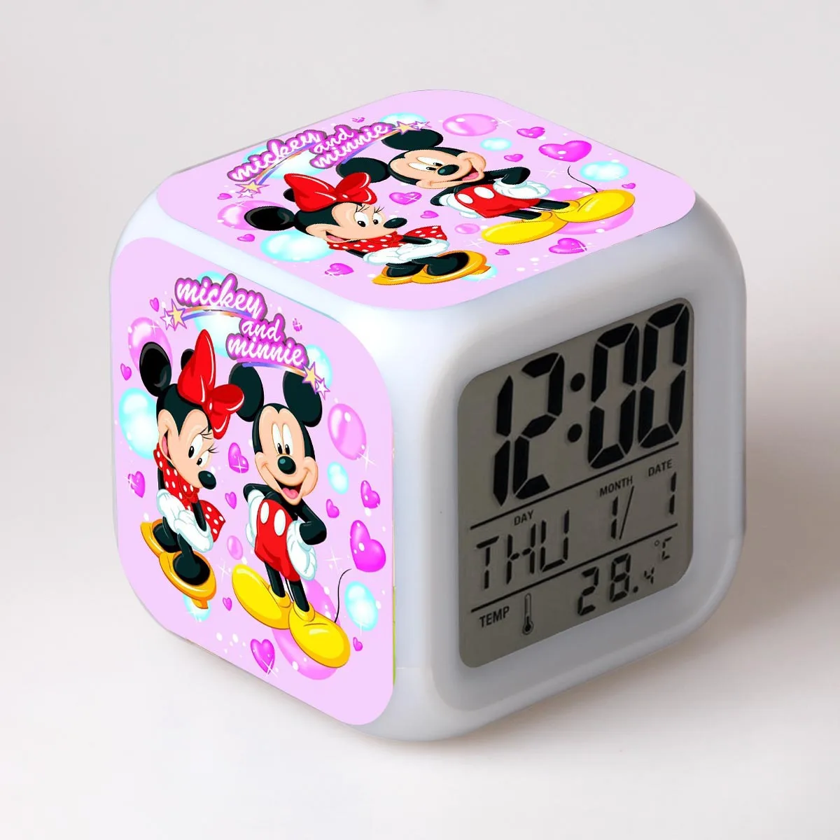 Disney Mickey Minnie Mouse Komiksu, Anime Postavy LED Budík Roztomilý Svetla, Digitálny Budík Deti Hračky Hodiny Farebné Dary