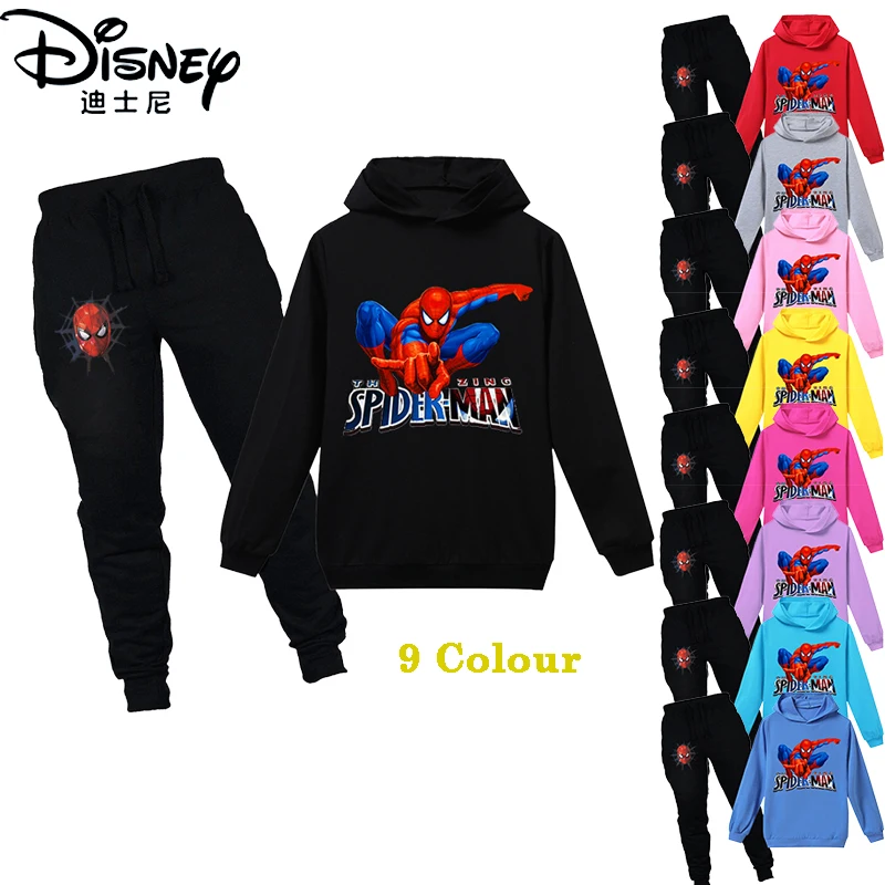 Disney Spider-man Deti Hoodies Tepláková súprava Jeseň chlapec Oblečenie Sady Spiderman Cartoon Deti, Chlapec a Dievča Šaty s Kapucňou Nohavice Obleky