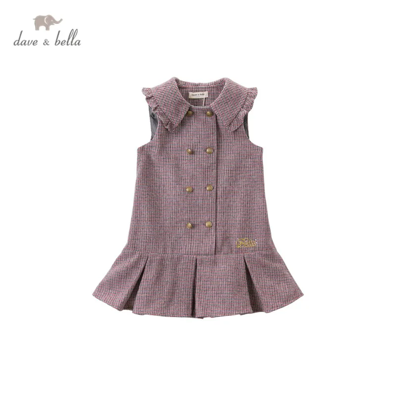DKH14192 dave bella jeseň girl móda list koberčeky prehodil ruched šaty deti sladké šaty deti detská lolita oblečenie