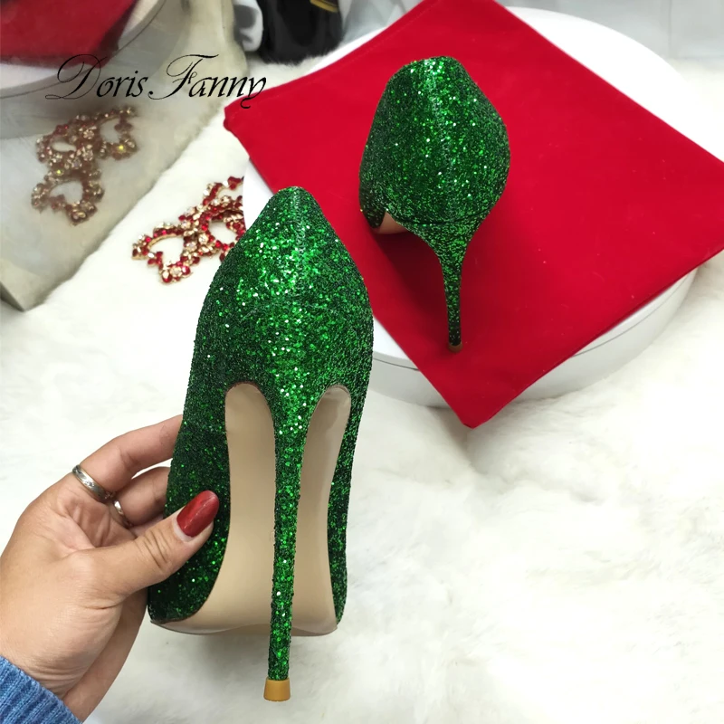 Doris Fanny Uzavreté prst zelená lesk topánky strany svadobné ženy vysokom podpätku topánky sexy bodce ženy čerpadlá