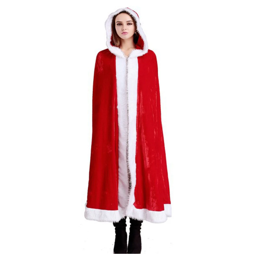 Dospelé Dievčatá Kožušiny Vianočné Šaty Santa Claus Cape Vianočný Kostým Červená Svadobné Dámy Efektné Šaty Zimné Svadobné Kapucňou Zamatový Plášť