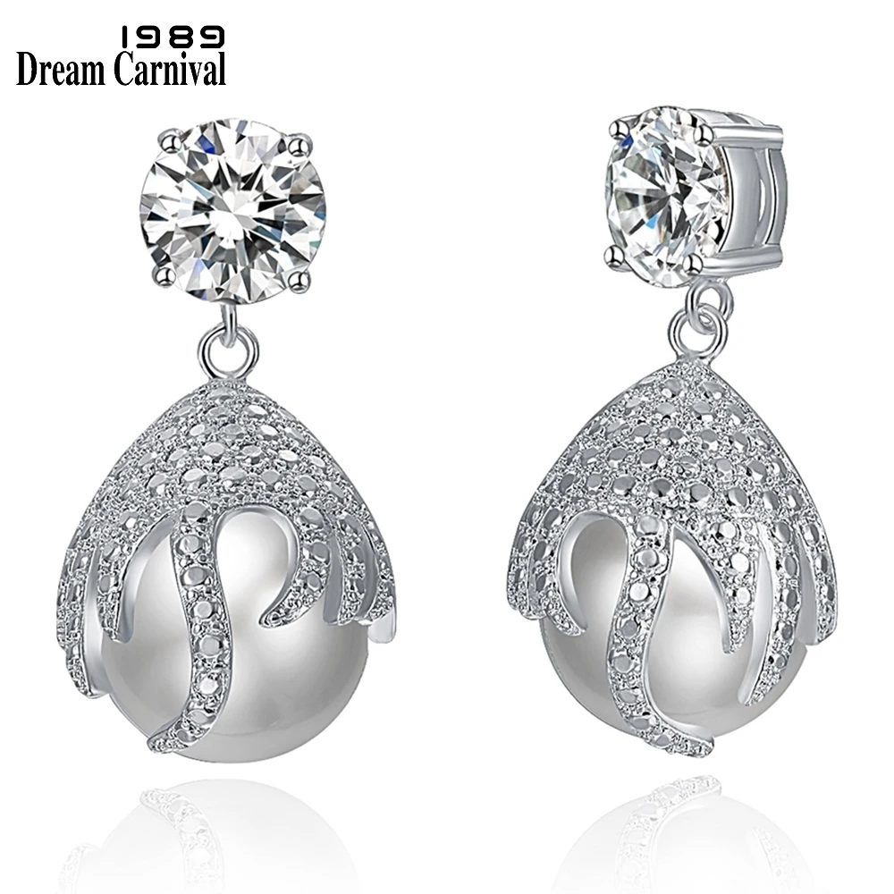 DreamCarnival1989 Deluxe Drop Earings pre Ženy boucle d'oreille femme Ródium Farba Elegantné Visieť Pearl Svadobné Šperky WE4030