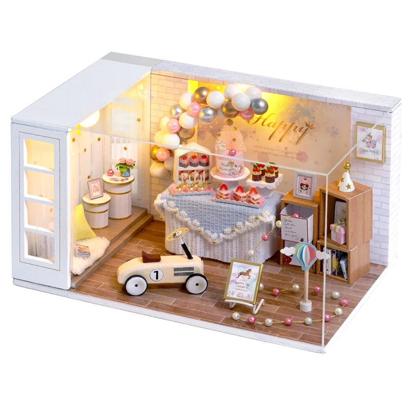 Drevená Bábika Dom Miniatúrny domček pre bábiky DIY Bábika Dom S Nábytkom Kit LED Hračky pre Deti Vianočný Darček Tábor Party QT010