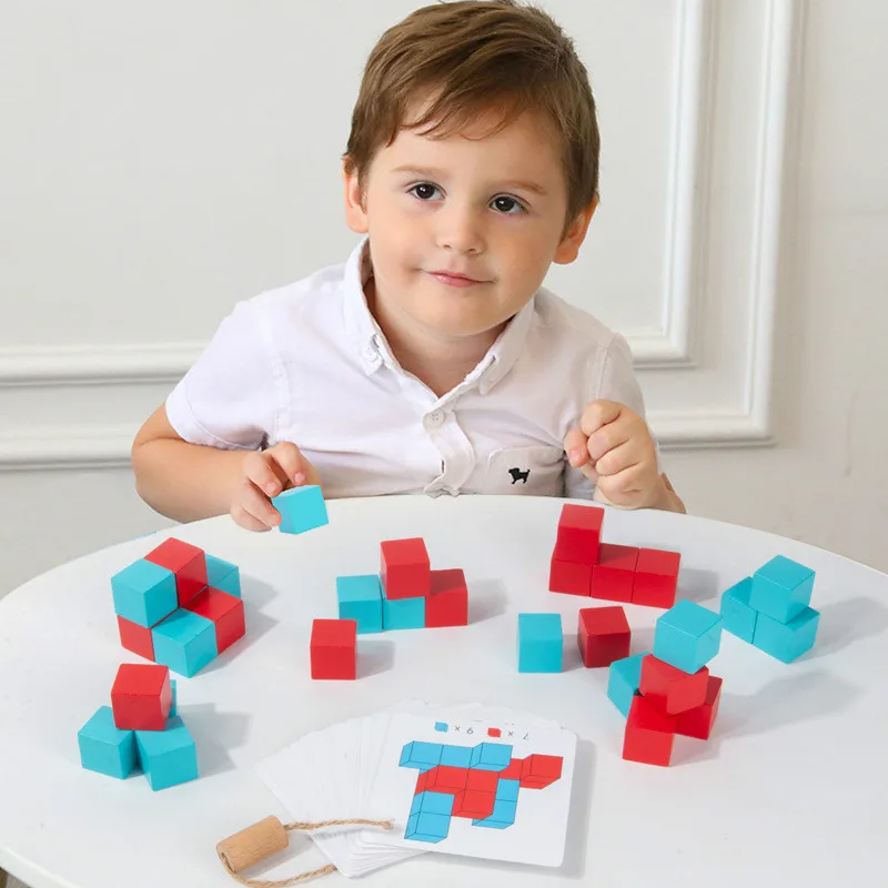 Drevené kocky, Hračky Tetris Cube Bloky Priestor myslenie tréningové bloky pomocné nástroje Montessori Výchovy Hračka pre Deti,