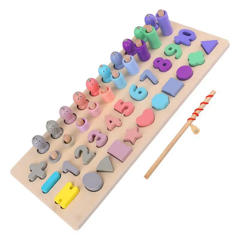 Drevené Montessori Hračky Pre Deti Baby Matematika Rybárske Počítať Čísla Zodpovedajúce Digitálne Rada Tvar Zápas Vzdelávacie Hračky pre Deti