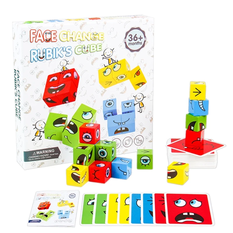 Drevené Výraz Hádanky Stavebným Magic Tvár Zmena Deti Montessori Vzdelávacích Hračiek, Logické Myslenie Darček Pre Chlapca, Dievča