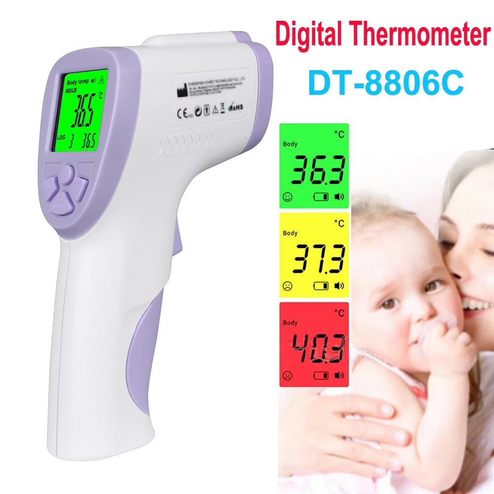 DT-8806C Infračervený IR Digitálny Teplomer LCD Non-Kontakt Čelo Dieťa Dospelé Telo Termomete Ručné Laserové Teplota Zbraň Meter