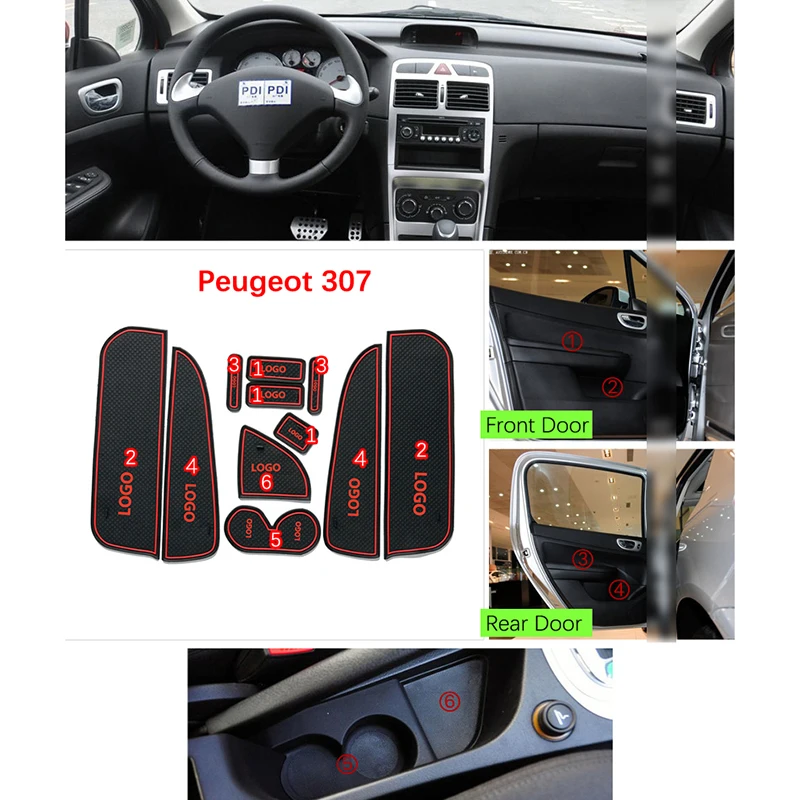 Dvere auta Groove Mat Anti-slip Pohár Vankúš Gumy pre Peugeot 307 307SW 307CC hatchback sedan 2001~2011 Auto Príslušenstvo Nálepky