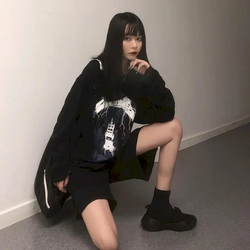 Dámske Dlhý Rukáv Letné Topy Pre Ženy 2021 Harajuku v Pohode Pekný Tlač Voľné Goth Tričko kórejský Punk Košele Pre Ženy