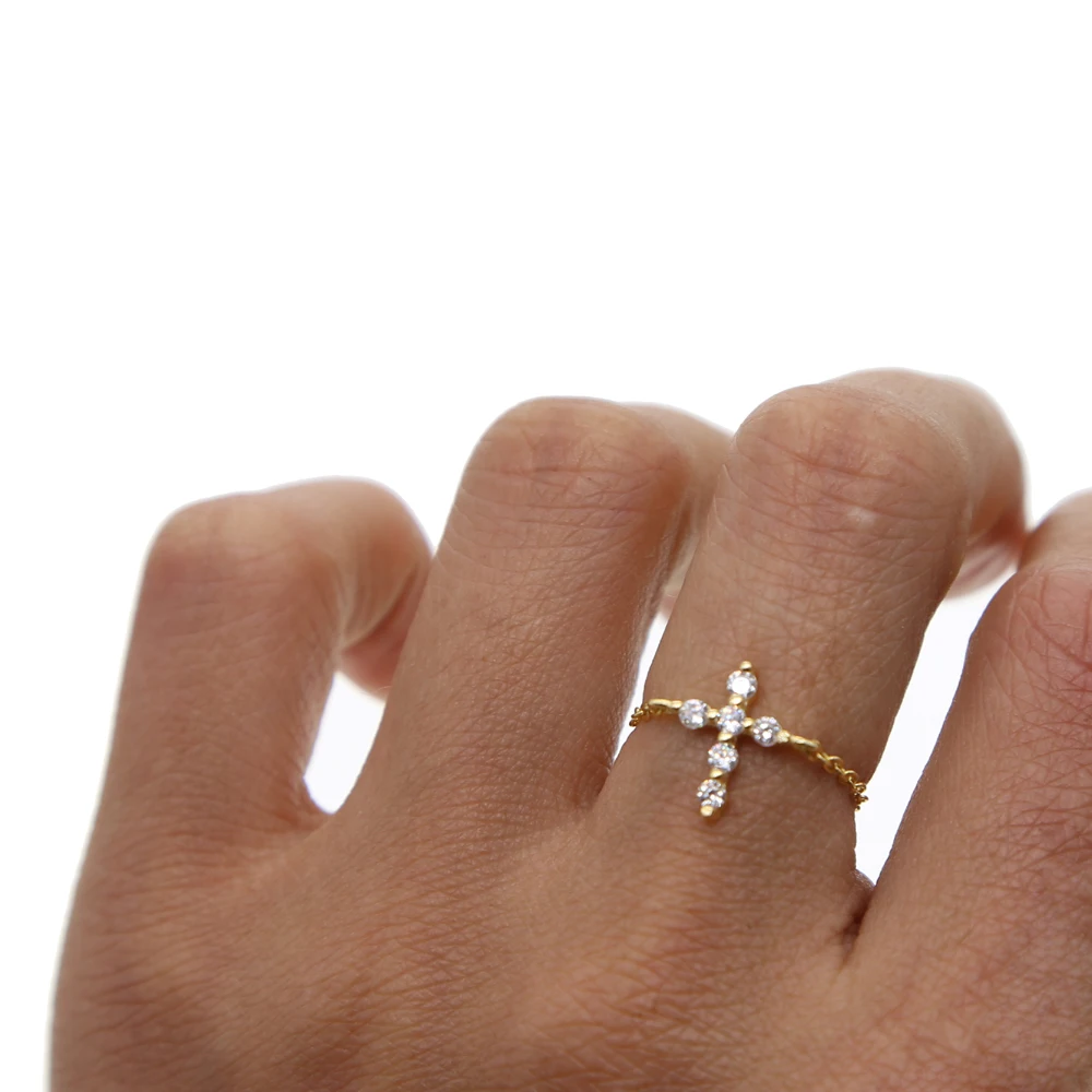 Elegantné 925 sterling silver kolík nastavenie kríž kúzlo iskrenie jasné, cz upraviť minimalistický ohromujúci mladé dievča strieborný prsteň