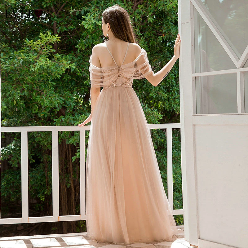 Elegantné Blush Prom Šaty Ever Pretty EP00439BH A-Riadok O-Krku Sequined Špagety Popruhy Formálnej Strany Šaty Dlhé Vestidos 2020