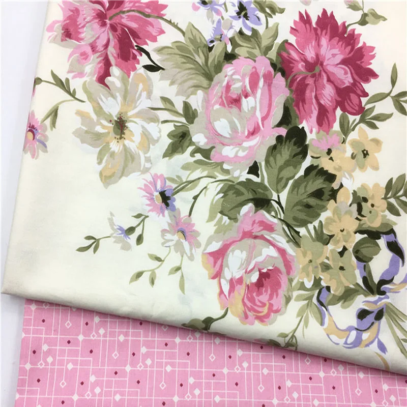 Elegantné Ružové Veľké Ruže, Kvety & Ružová Abstraktné Skontrolujte Tlačené Bavlna Fabri Pre KUTILOV, Šitie posteľnej bielizne a Prešívanie Oblečenia DIY textílie