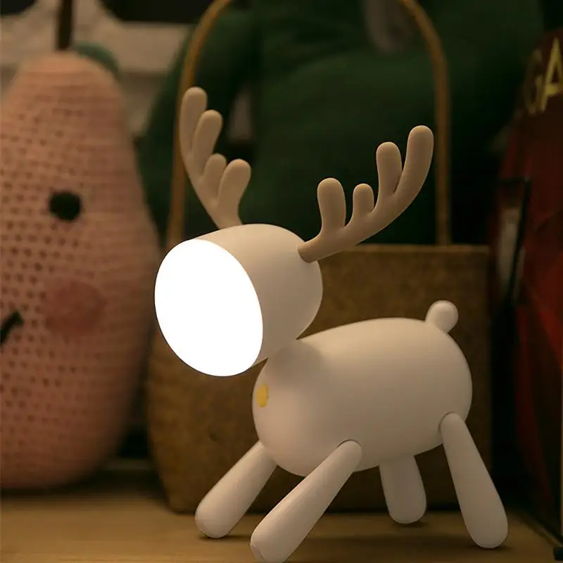 Elk Jeleň Rotačné Nočné Svetlo Chvost Nastaviteľné Časovanie USB Roztomilý Zvierat LED Lampa Deti Darček, Spálne, Stolné Dekorácie