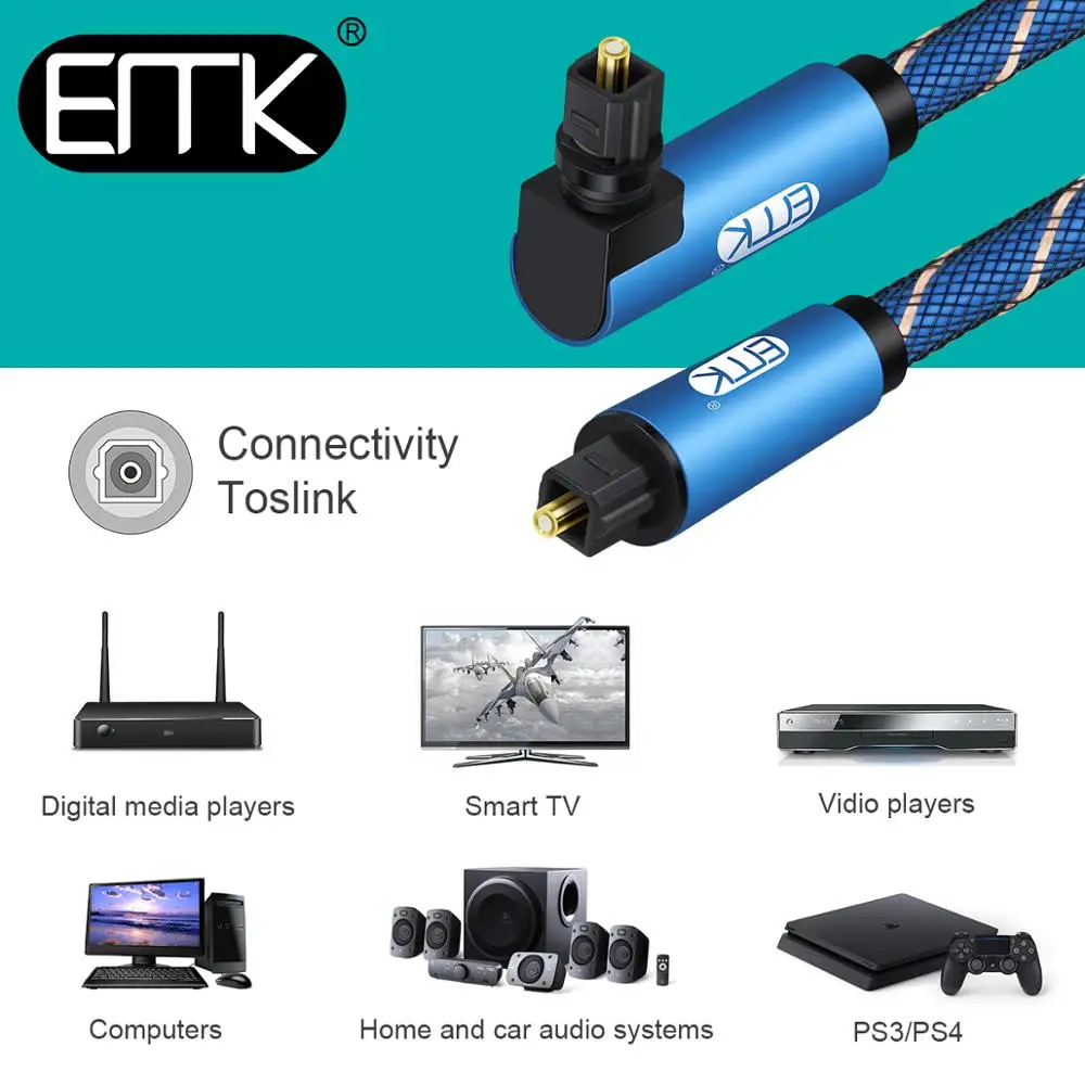 EMK 5.1 Digitálny Optický Audio Kábel 90 Stupňov Pravý Uhol Toslink SPDIF Kábel 1m 2m 3m pre Reproduktor Soundbar DVD, TV